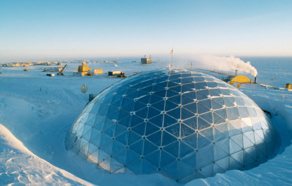 The geodesic dome exterior which covers essential buildings, US Amundsen Scott South Pole Station, South Pole.