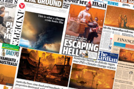 Collage of global media coverage of the Australian wildfires. Credit: Carbon Brief.
