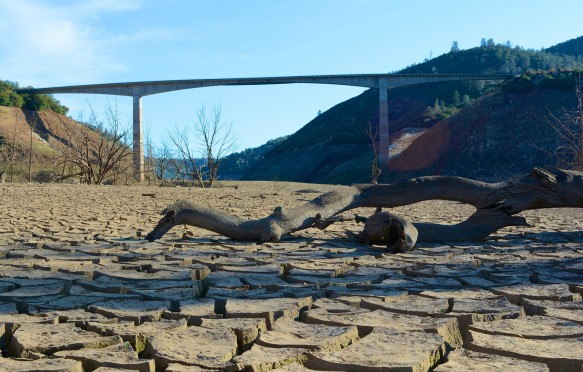 California Drought - Under New Melones Bridge on Dry Lakebed.
