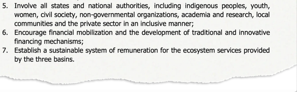 Three of the seven commitments outlined by countries in the Three Basins Summit declaration.